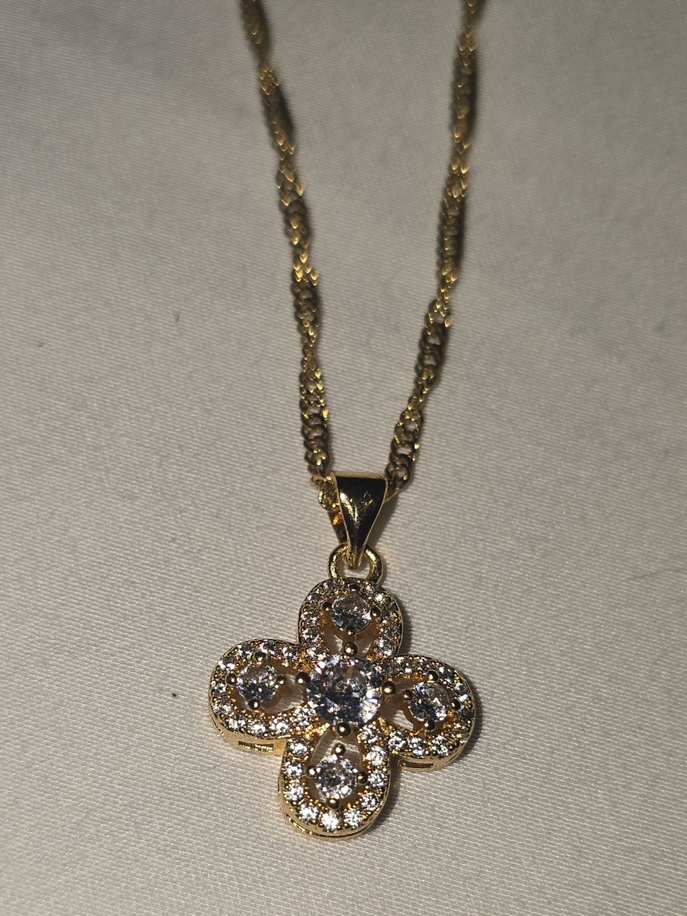 Gold-Tone Floral Crystal Pendant Necklace - New